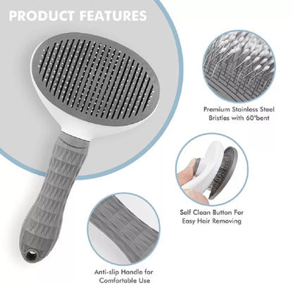 1-Pack Self-Cleaning Pet Grooming Brush with Release Button – Dog & Cat Brush for Shedding, Detangling & Massage – Ideal for Long-Haired Puppies & Kittens